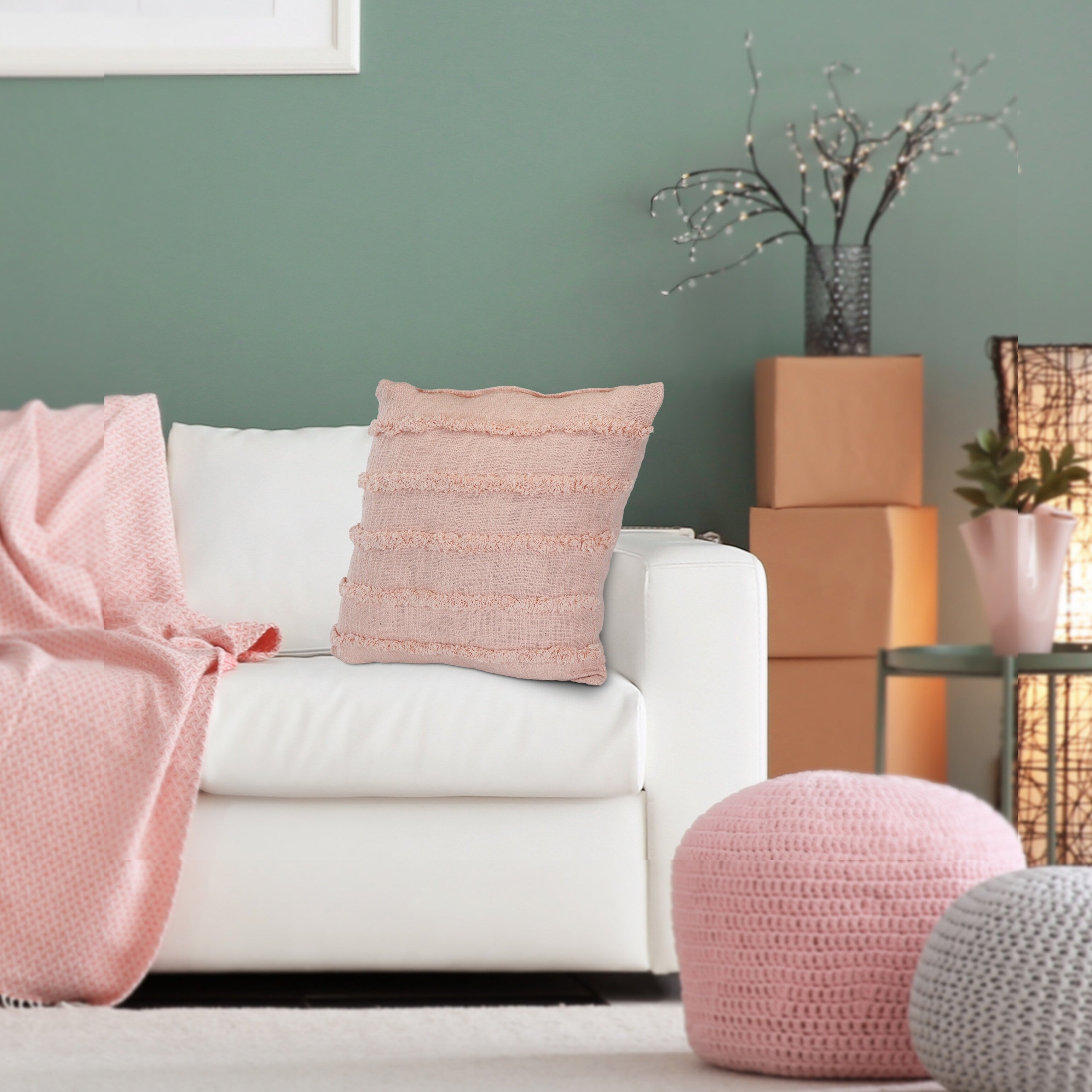 Pearl Blush Overtufted Solid Throw Pillow