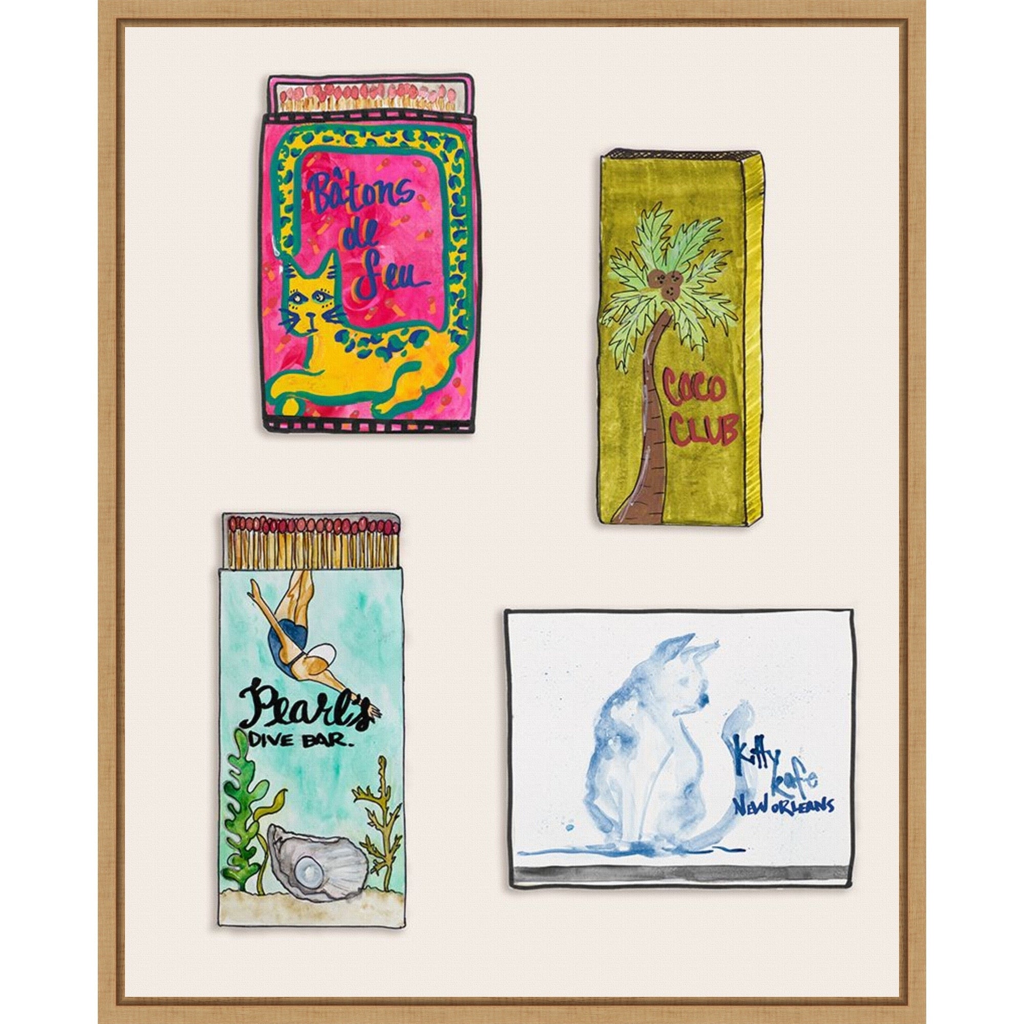 Pearl Divers Matchbooks By Nola James Framed Canvas Wall Art Print