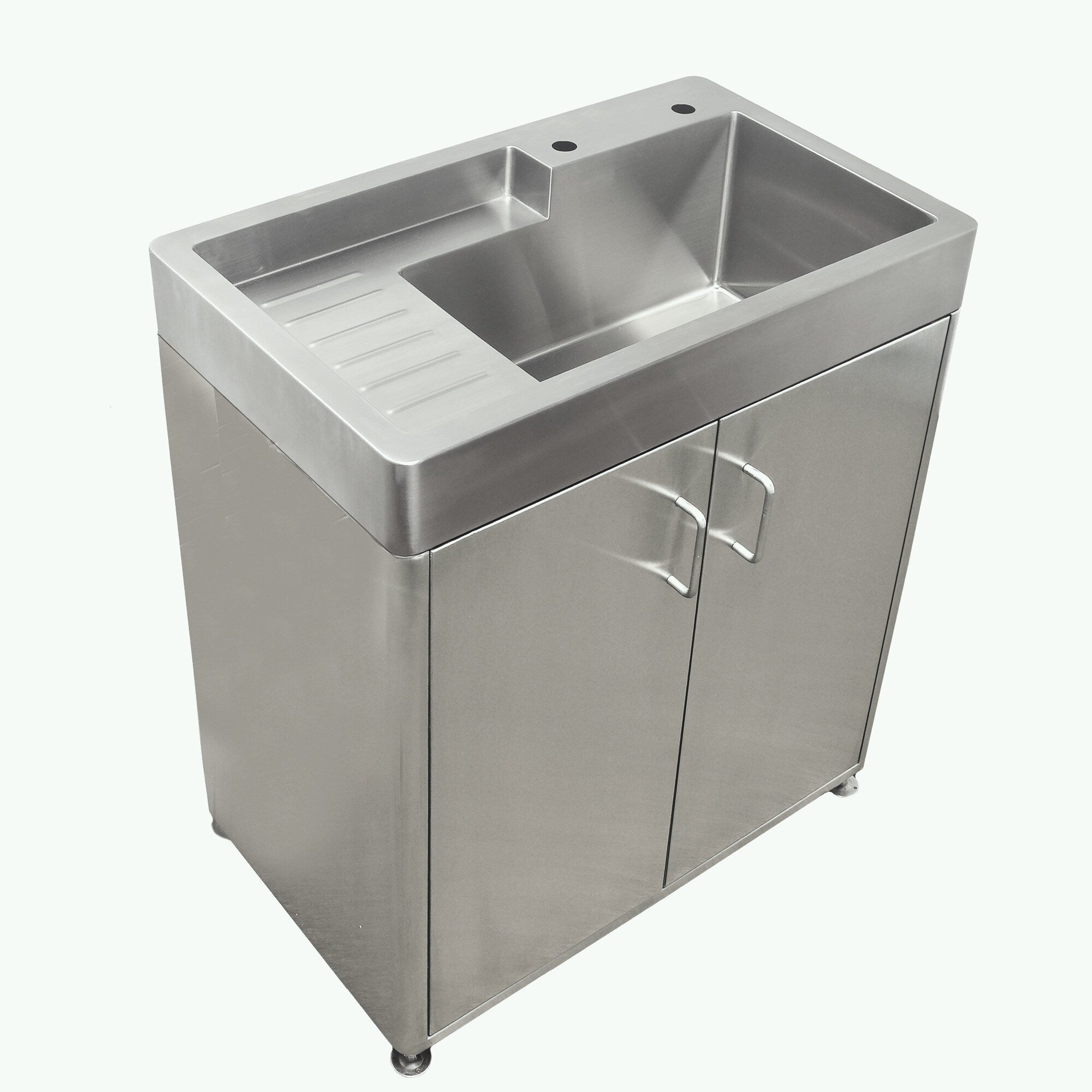 Pearlhaus Brushed Stainless Steel Double Door Freestanding Cabinet With Sink