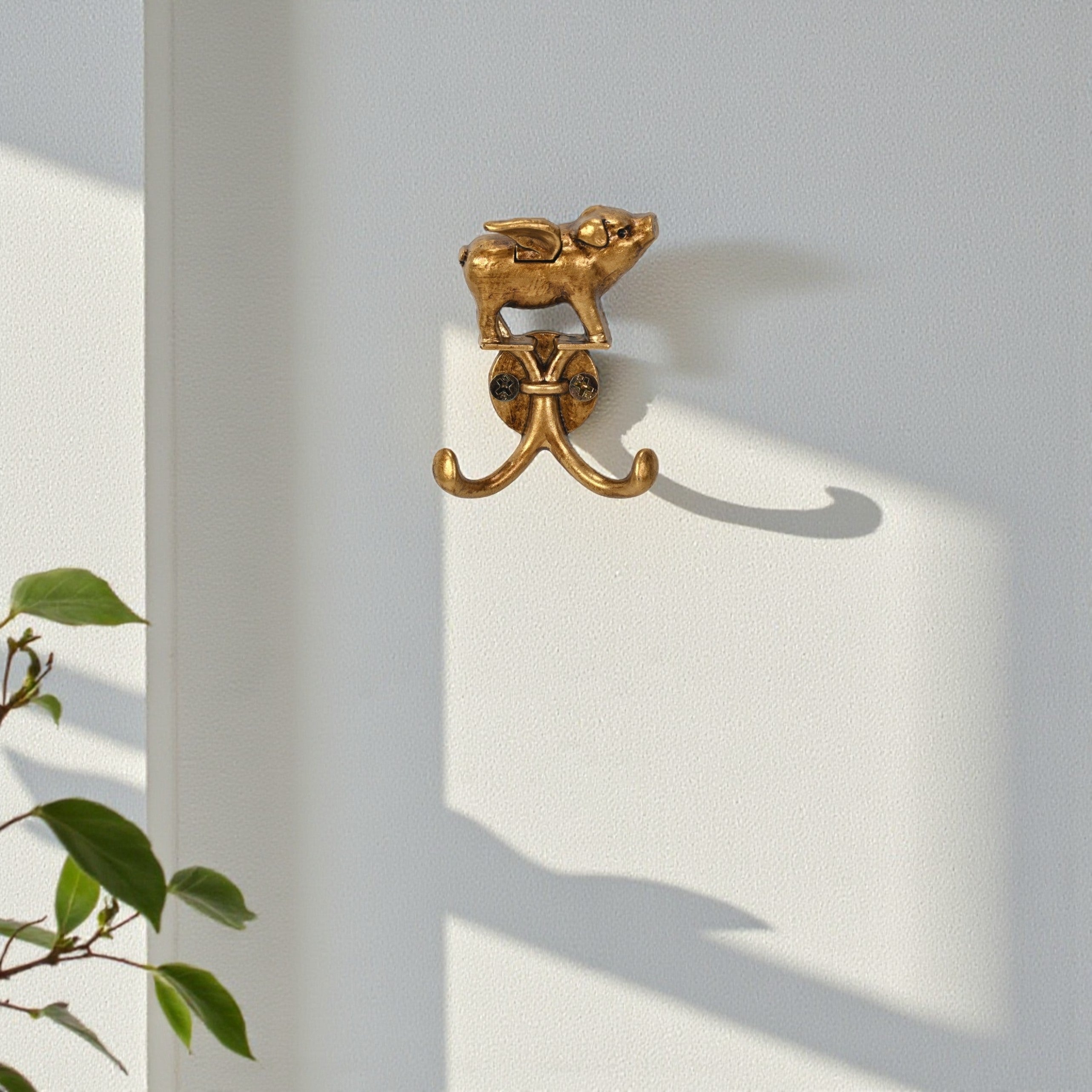 Pecara Flying Pig Gold Cast Iron Wall Hook N A