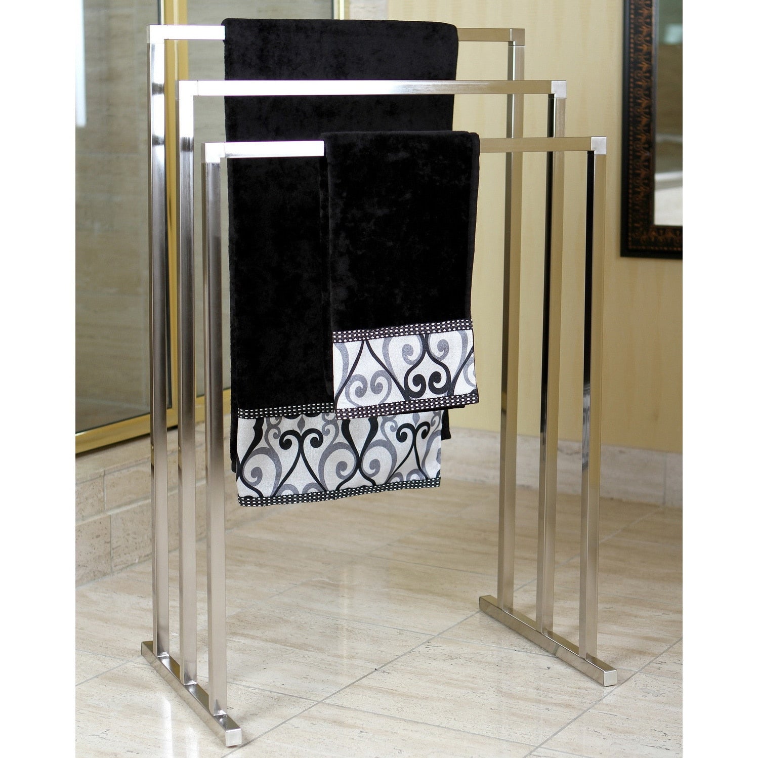 Pedestal Satin Nickel 3 Tier Iron Towel Rack