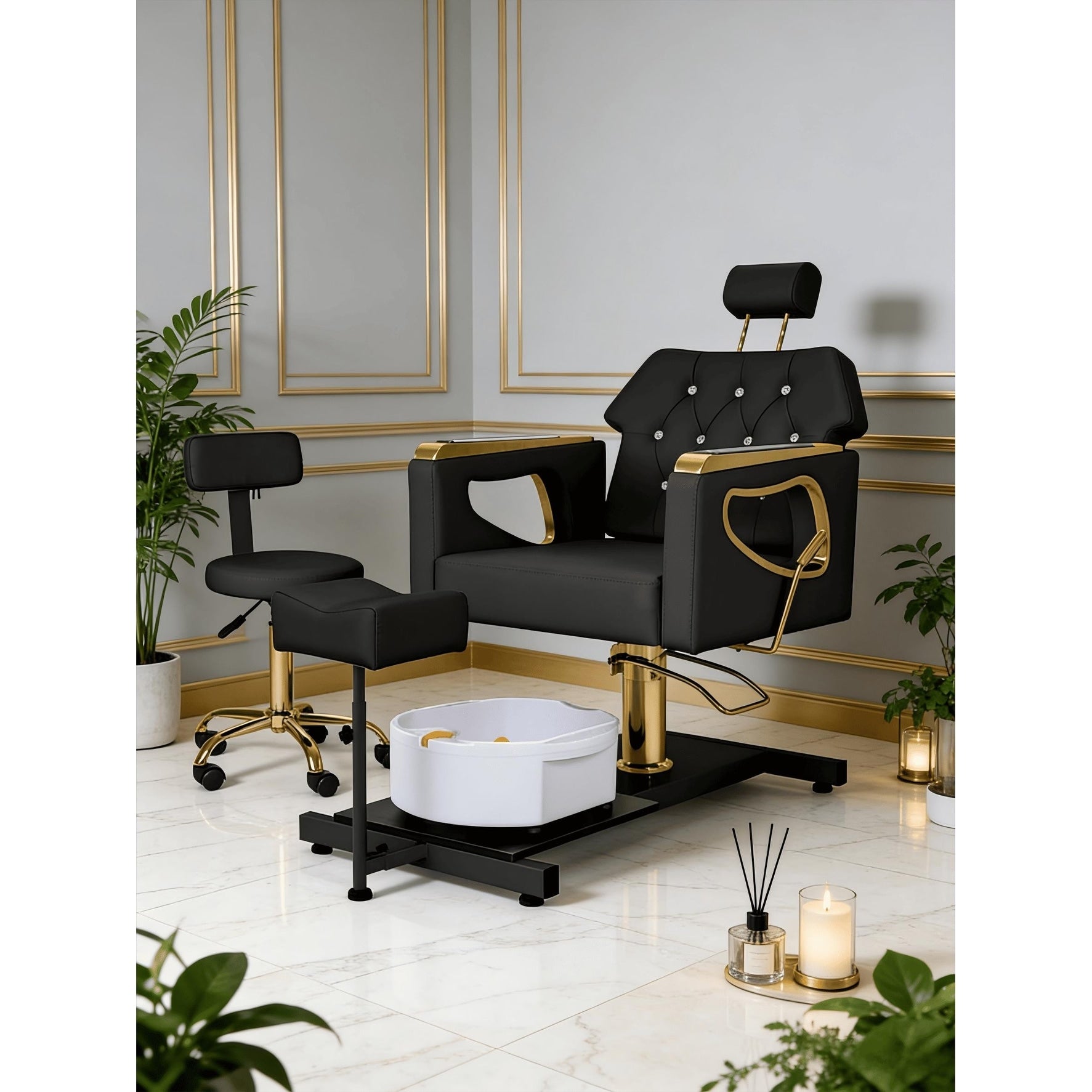 Pedicure Chair With Foot Spa Stool With Adjustable Pedicure Stand
