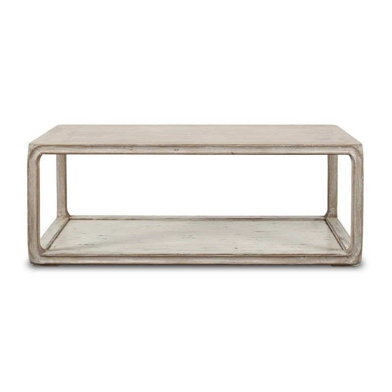 Peking Coffee Table W Base 47 Inch Long White Wash Finish