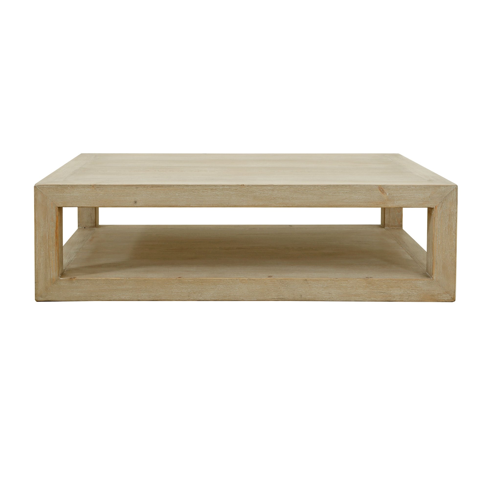 Peking Grand Framed Coffee Table 55 Inch Long White Wash Finish