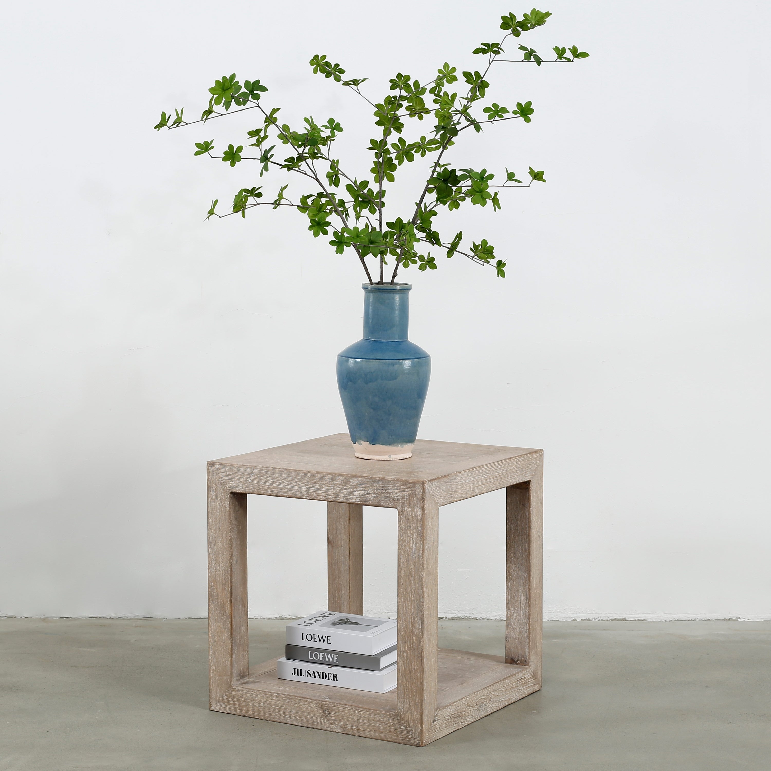 Peking Grand Framed Square Side Table 22 Inch Tall White Wash Finish