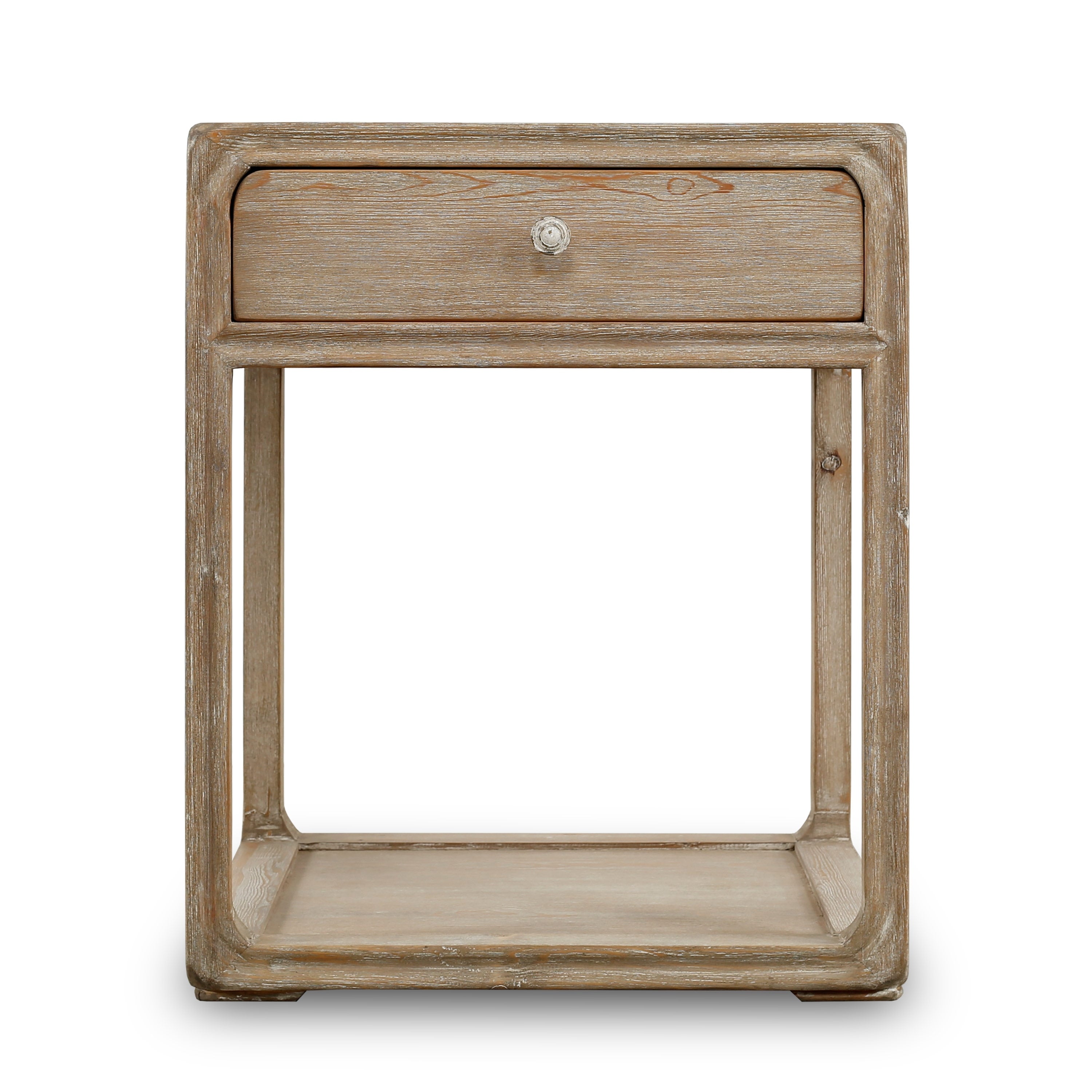 Peking Square Side Table W Drawer 27 Inch Tall White Wash Finish
