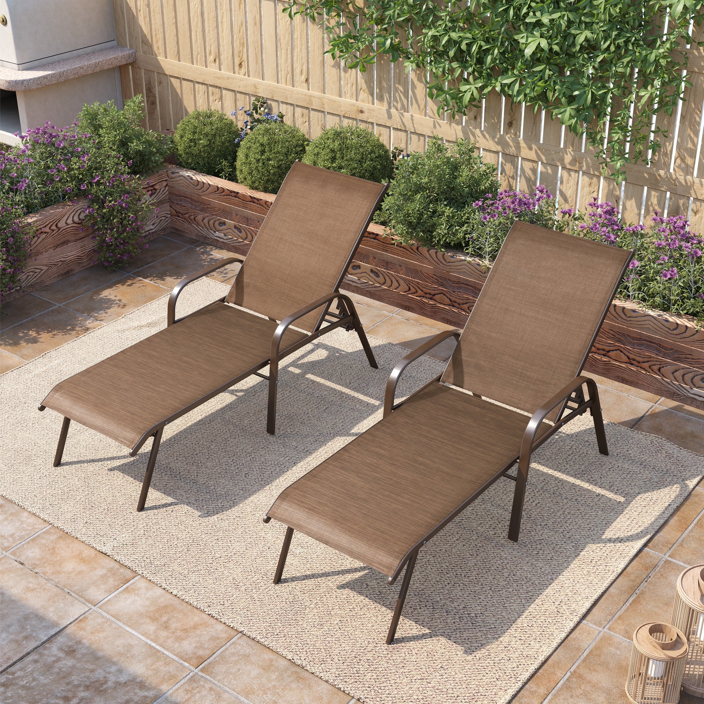 Pellebant Outdoor Adjustable Patio Chaise Lounge Chairs With Armrest Set Of 2