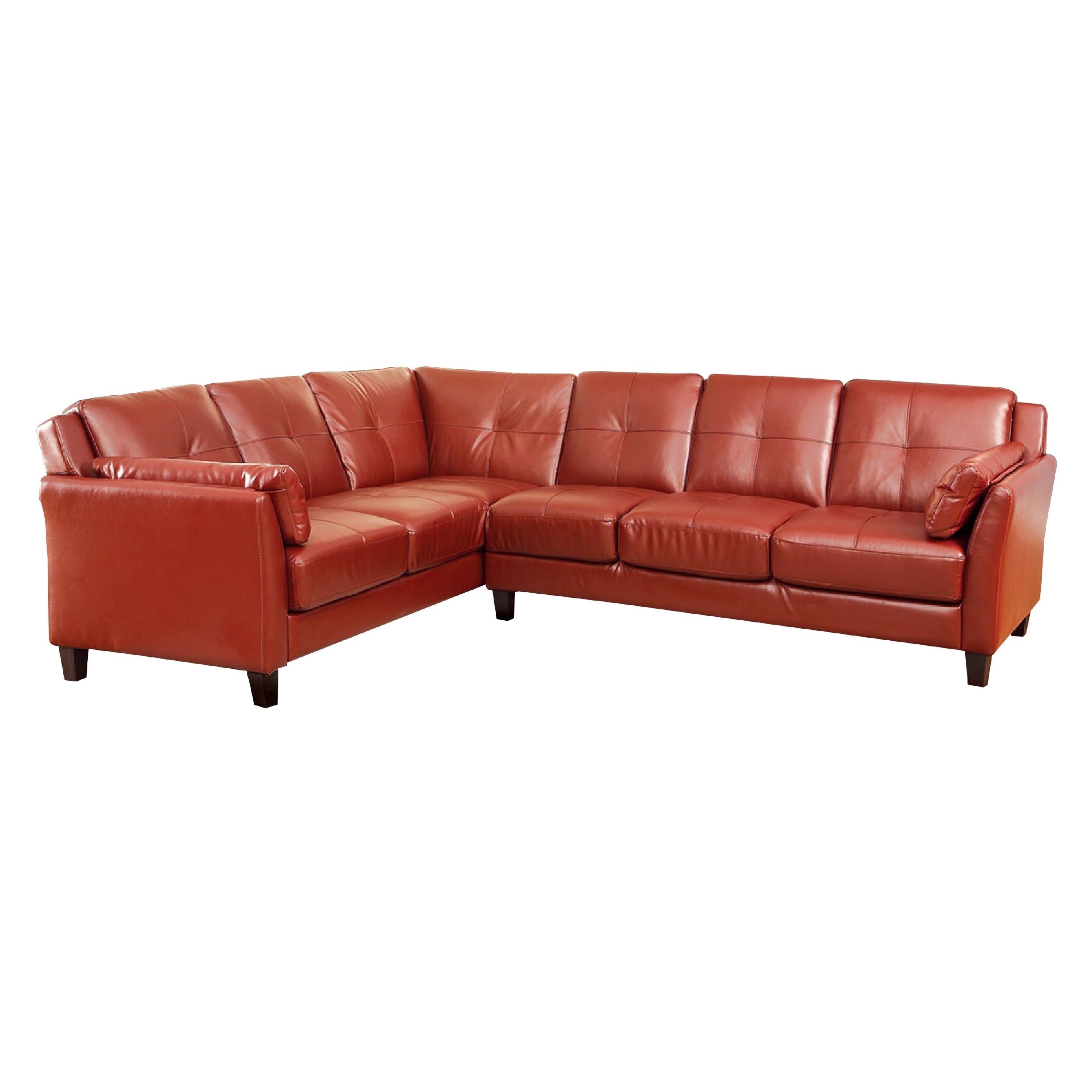 Penie Sectional Sofa Flared Arms Red Tufted Faux Leather 104 Inch