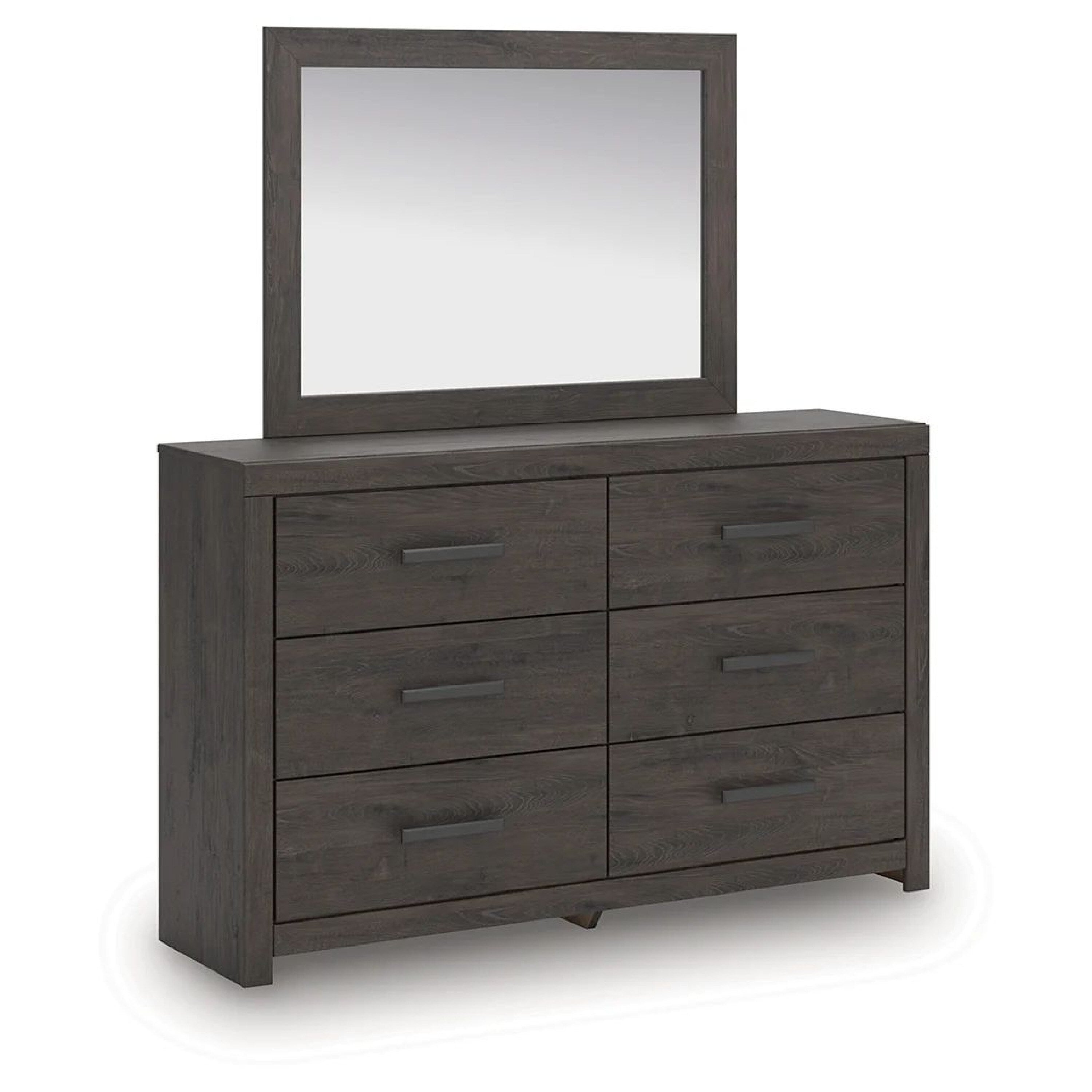 Peny 2Pc Bedroom Dresser And Mirror Set With 6 Drawers Charcoal Black