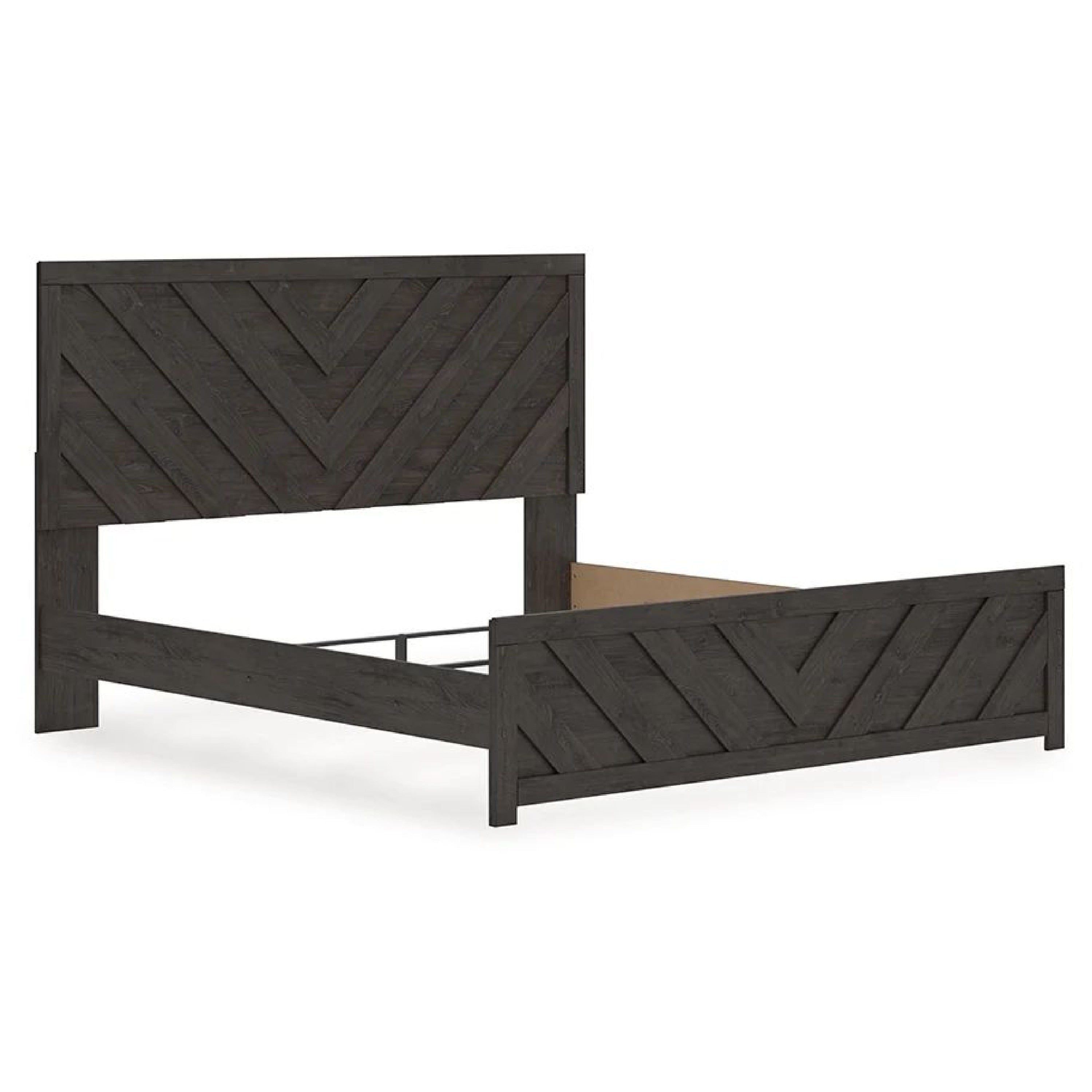 Peny King Size Bed Chevron Pattern Panel Headboard Charcoal Black