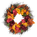 24 Autumn Harvest Peony Mum Feather Artificial Thanksgiving Floral Wreath Unlit