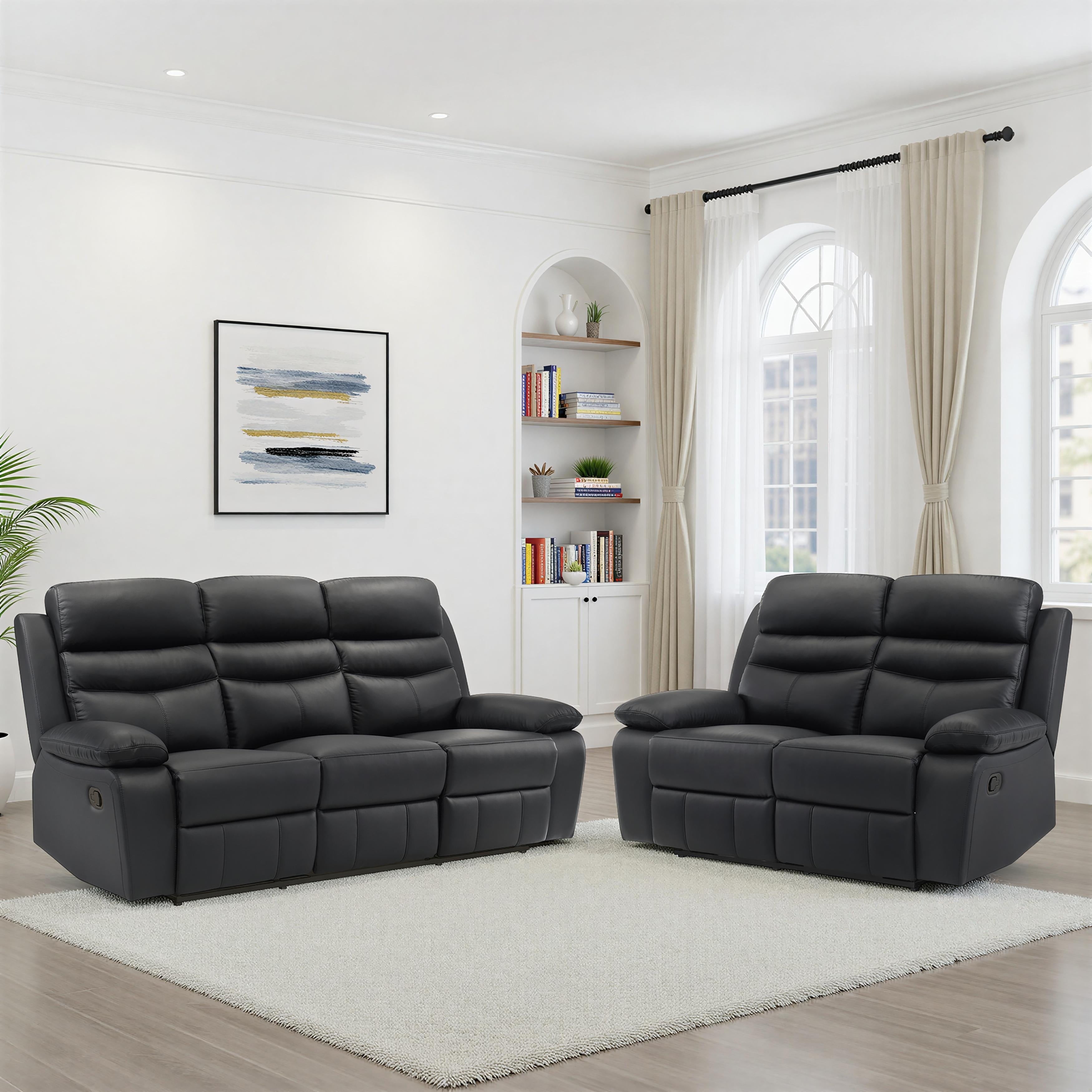 Peperomia Leather 2 Piece Manual Double Reclining Living Room Sofa Set