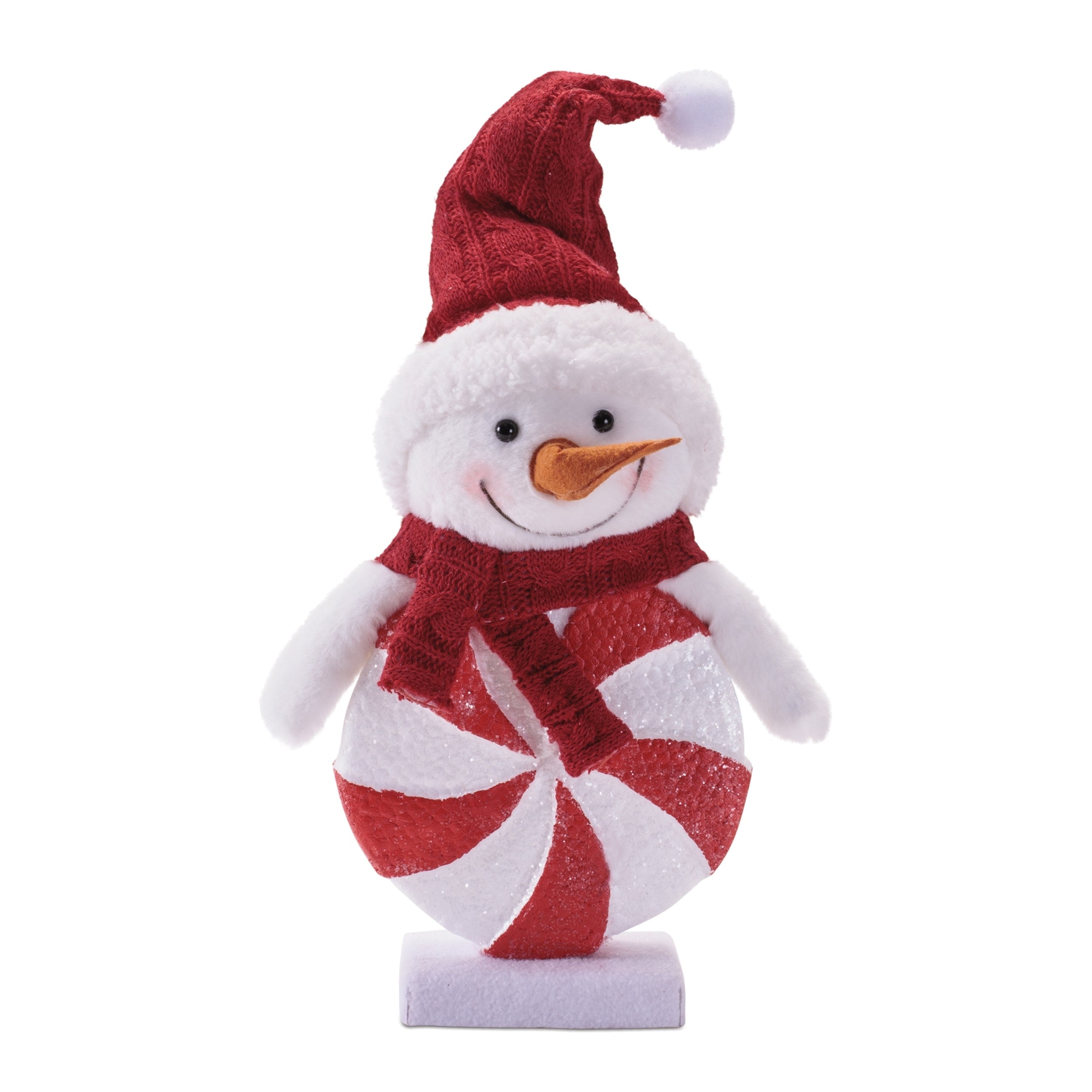 Peppermint Snowman Figurines With Knit Hat Set Of 2