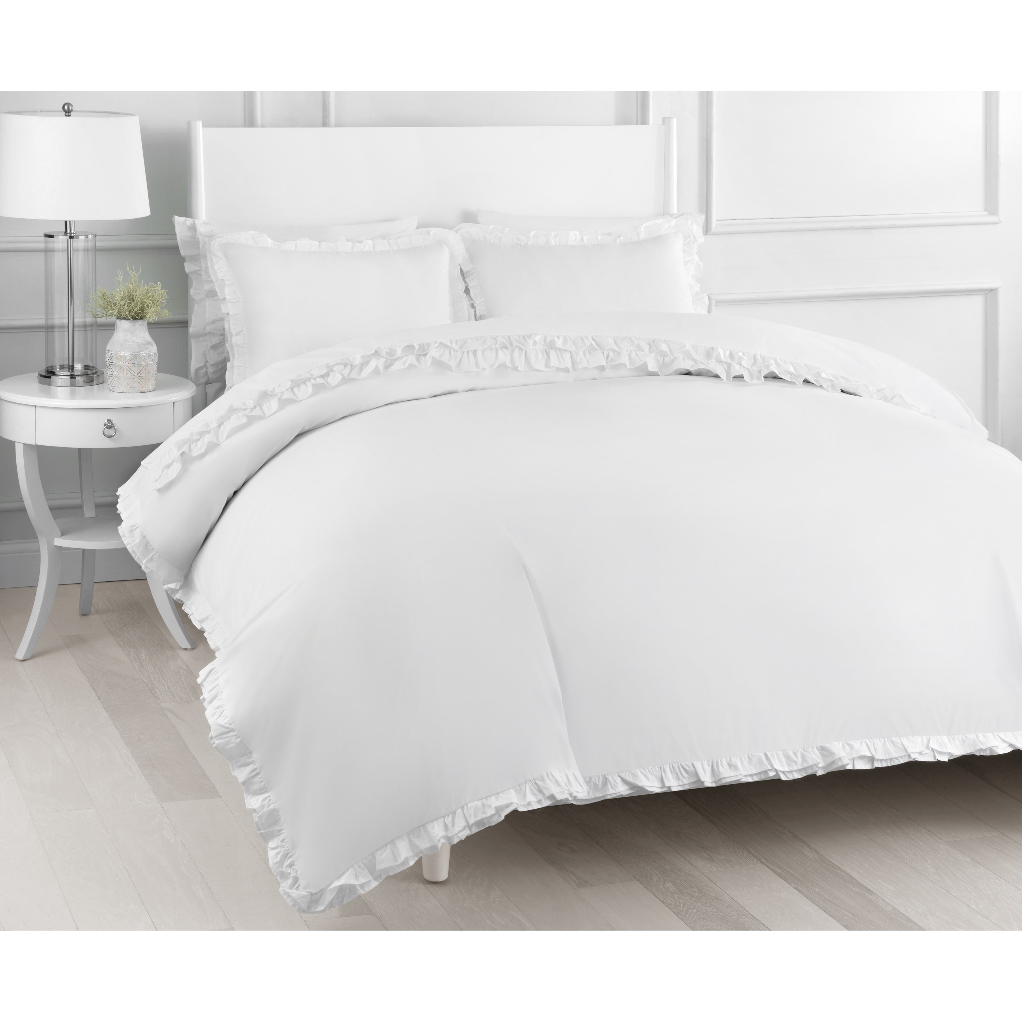 Percale Cotton Crisp Double Ruffle Duvet Cover Set