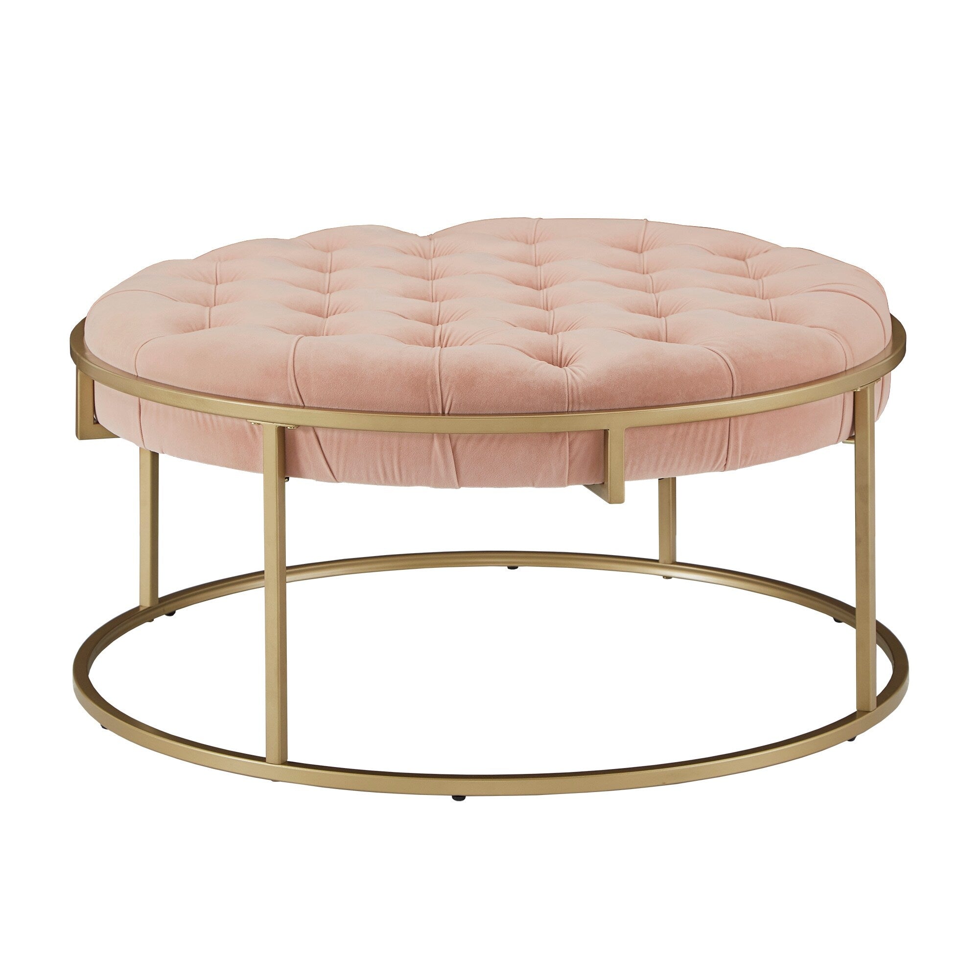 Perdita Gold Finish Velvet Round Tufted Cocktail Ottoman By Inspire Q Bold