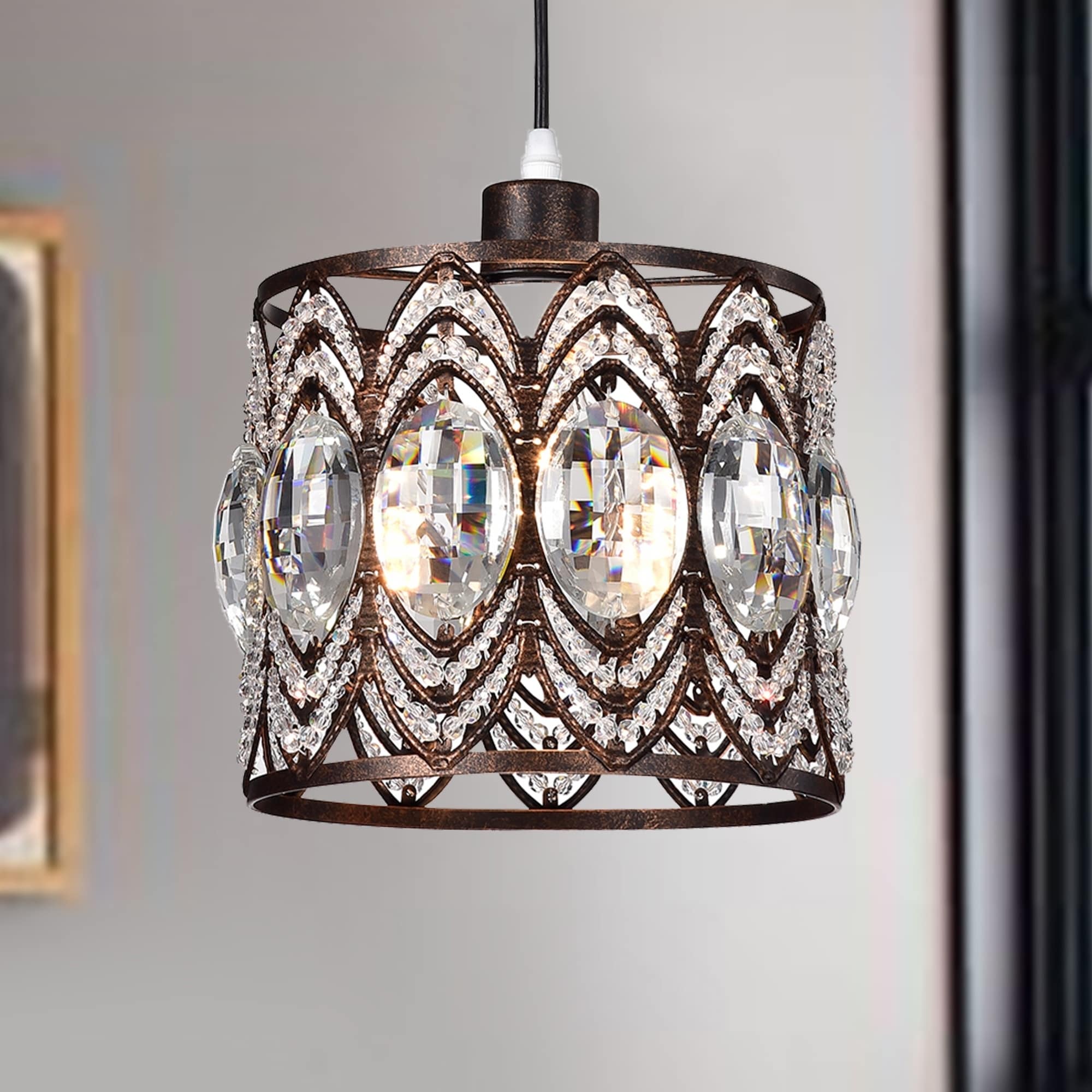 Peredur Rustic Bronze 1 Light Pendant With Crystal Shade