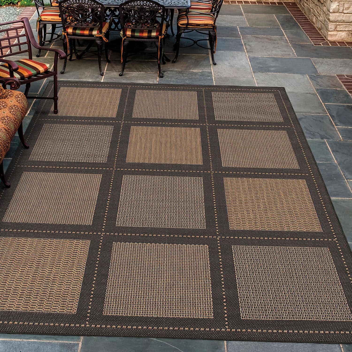Recife Summit Cocoa Black Indoor Outdoor Rug 76 X 109