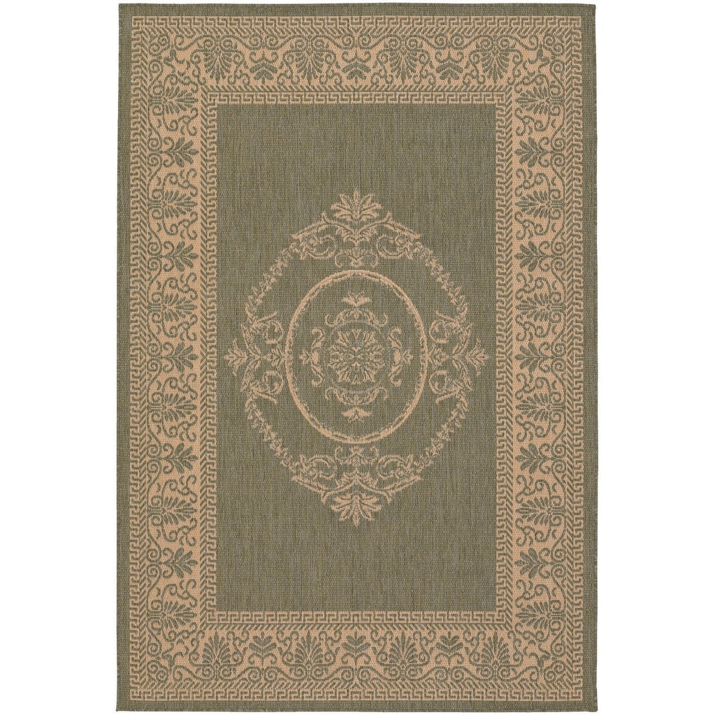 Couristan Recife Antique Medallion Champagne Blue Indoor Outdoor Round Rug 86 Round
