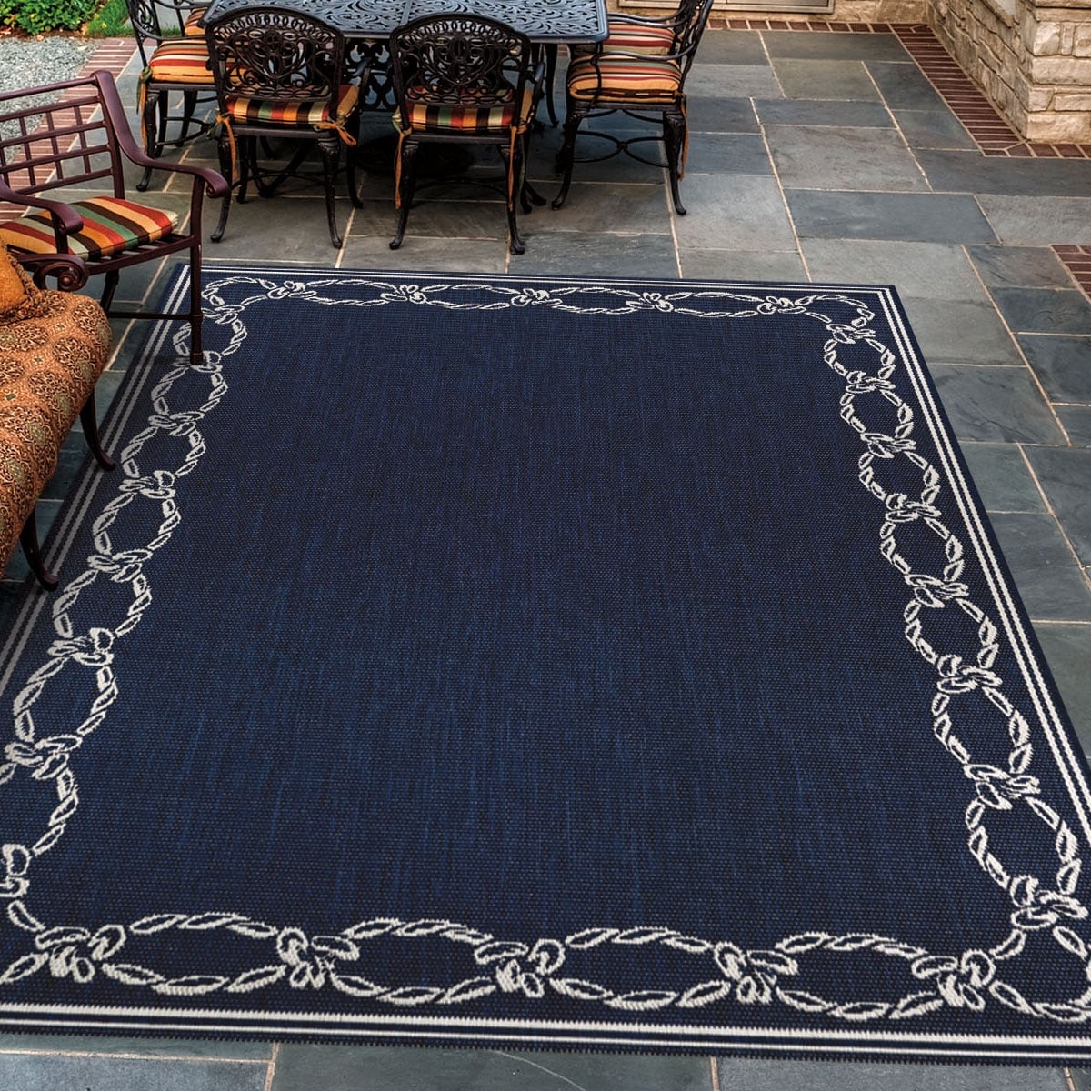 Pergola Link Ivory Blue Indoor Outdoor Area Rug 76 X 109