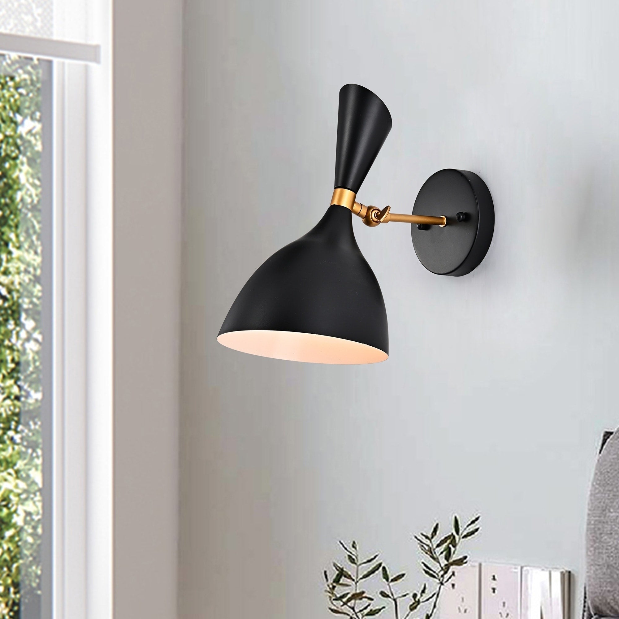 Peri Matte Black Gold 1 Light Wall Sconce With Metal Cone Shade