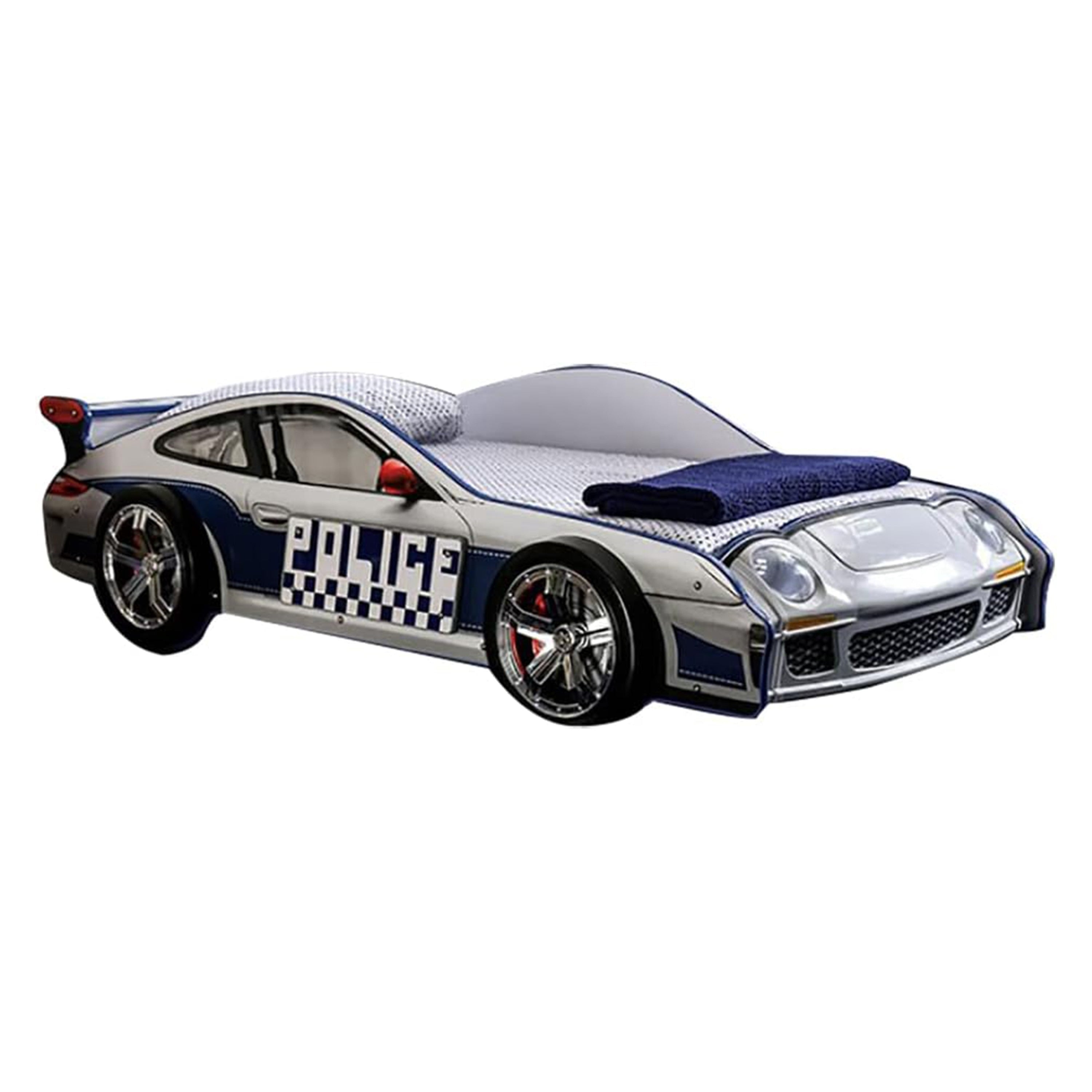 Peri Twin Size Kids Bed With Realistic Police Car Design White Blue