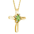 Peridot Cross Diamond Pendant 10K Yellow Gold