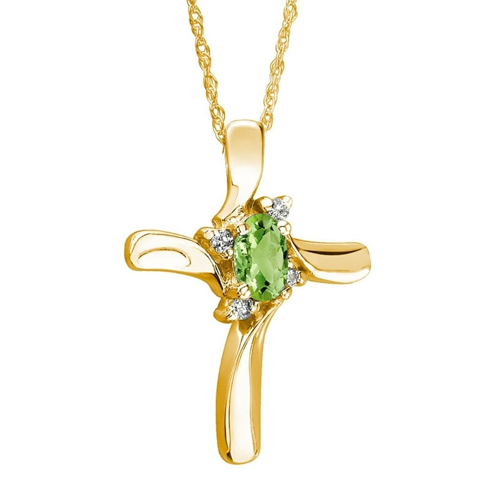 Peridot Cross Diamond Pendant 10K Yellow Gold