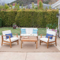 Perla Outdoor Acacia Wood 5 Piece Chat Set With Cushions By Christopher Knight Home