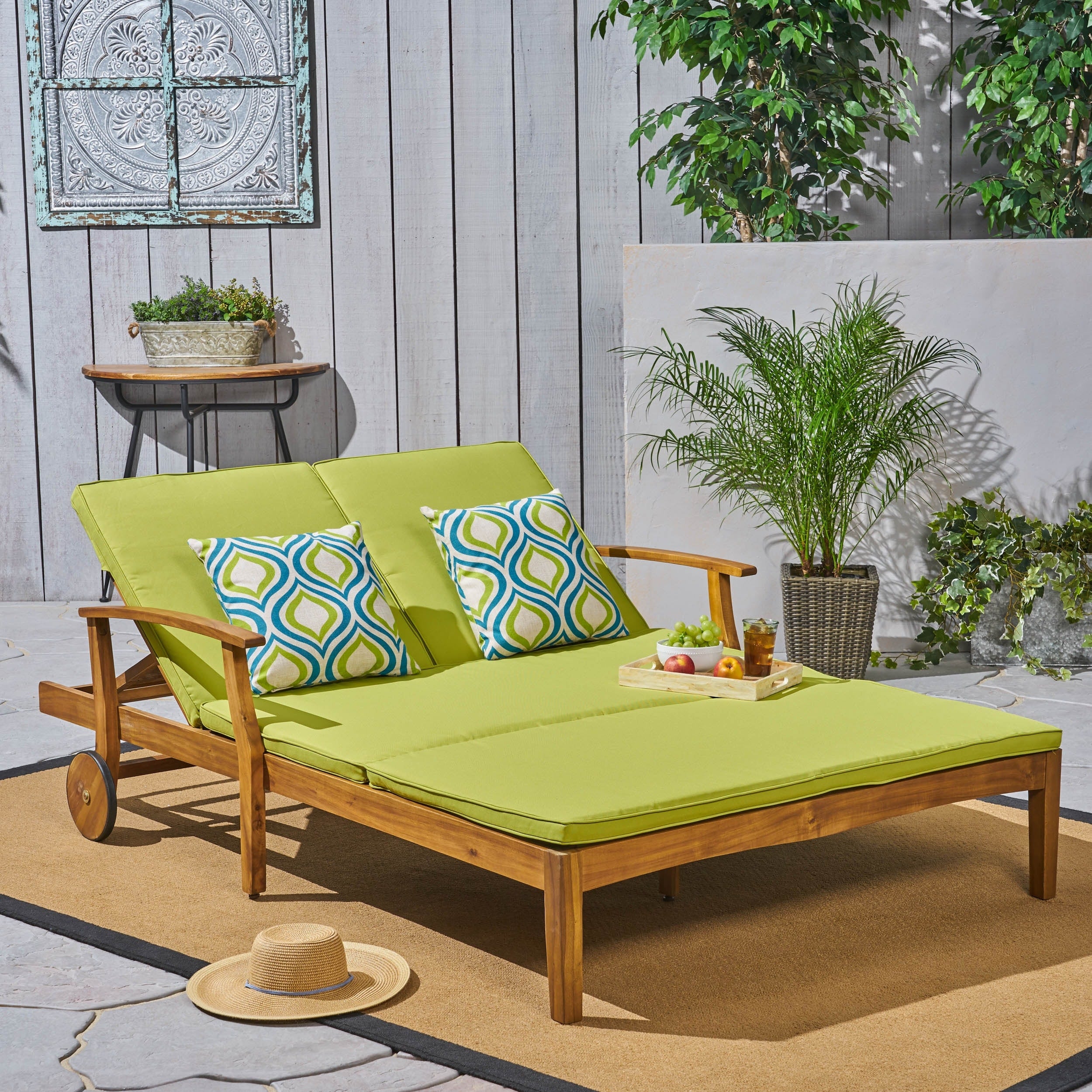 Perla Outdoor Acacia Wood Double Chaise Lounge By Christopher Knight Home