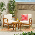 Perla Outdoor 3 Piece Acacia Wood Chat Set With Cushion By Christopher Knight Home