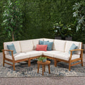Perla Outdoor 5 Piece Acacia Wood Chat Set With Cushion By Christopher Knight Home