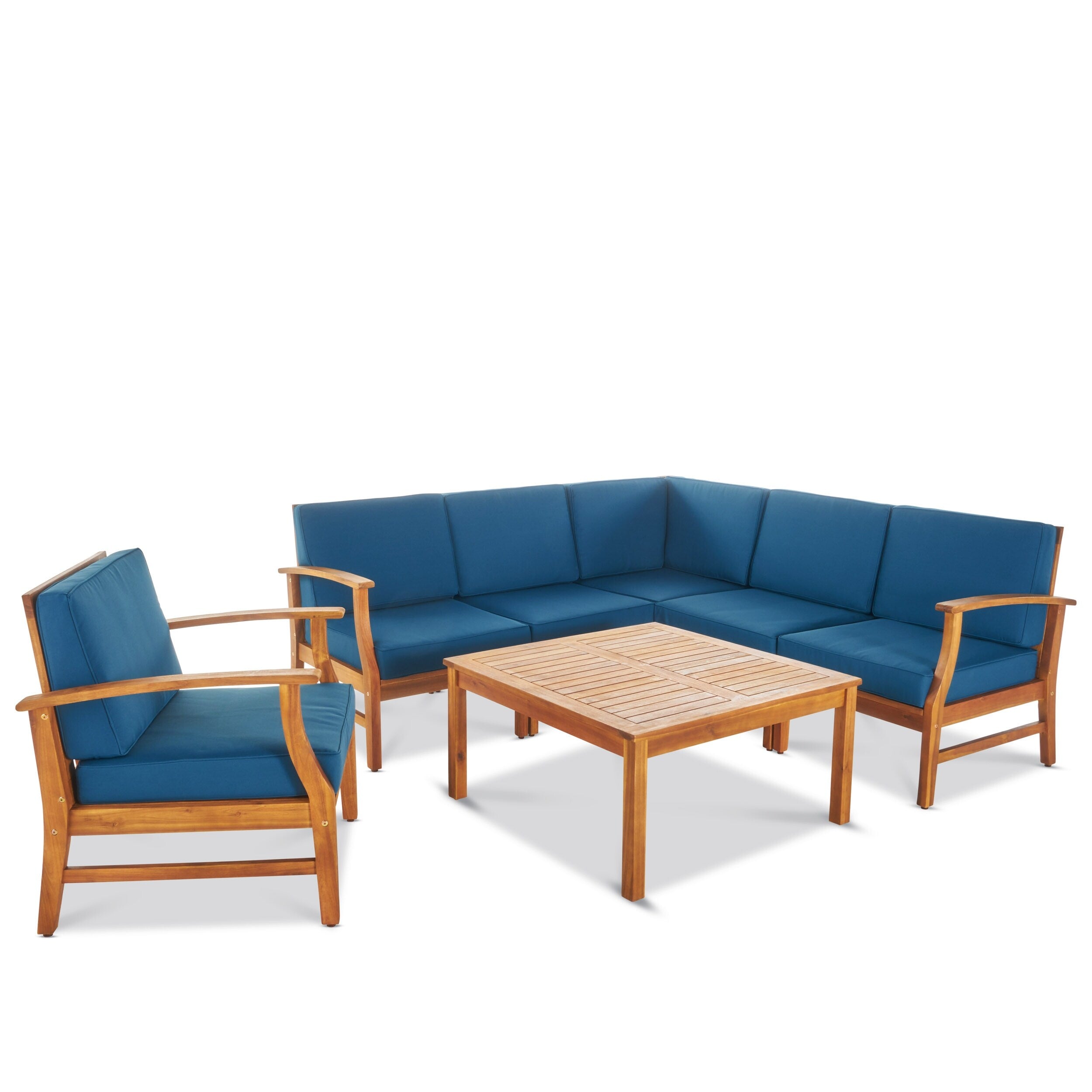 Perla Outdoor 7 Piece Acacia Wood Sofa Set With Cushion By Christopher Knight Home