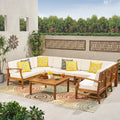 Perla Outdoor 9 Seater Acacia Wood Sectional Sofa Set With Cushions By Christopher Knight Home