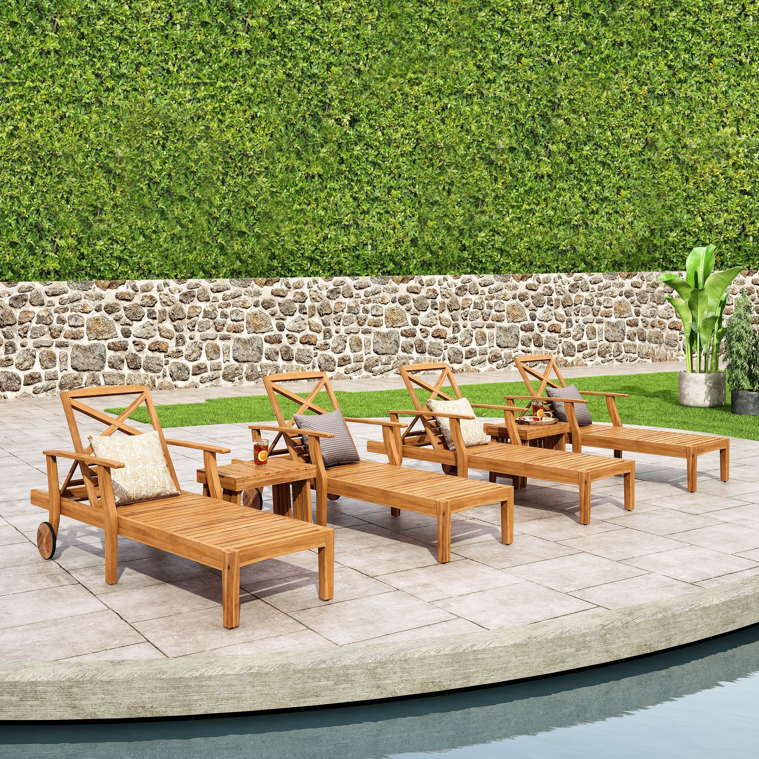 Perla Outdoor Acacia Wood 6 Piece Chaise Lounge Set By Christopher Knight Home