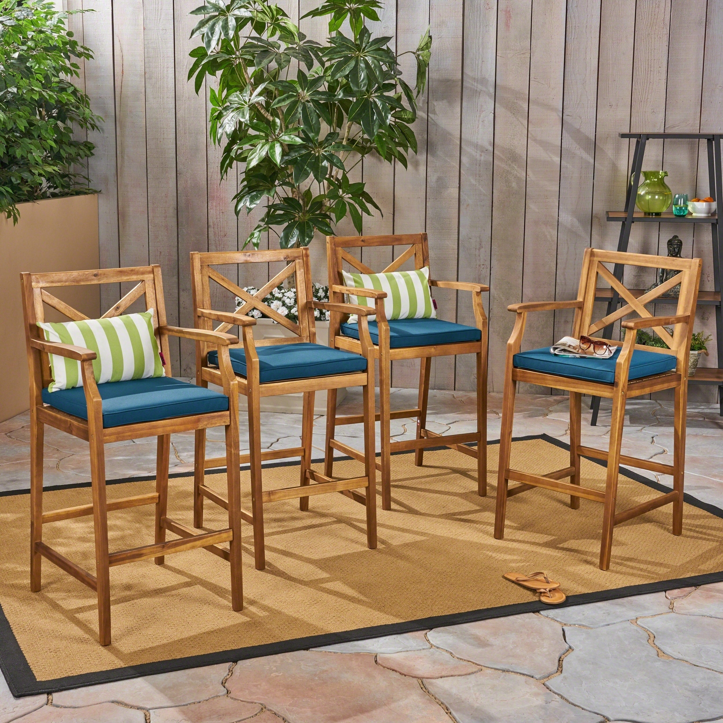 Perla Outdoor Acacia Wood Barstools Set Of 4 By Christopher Knight Home