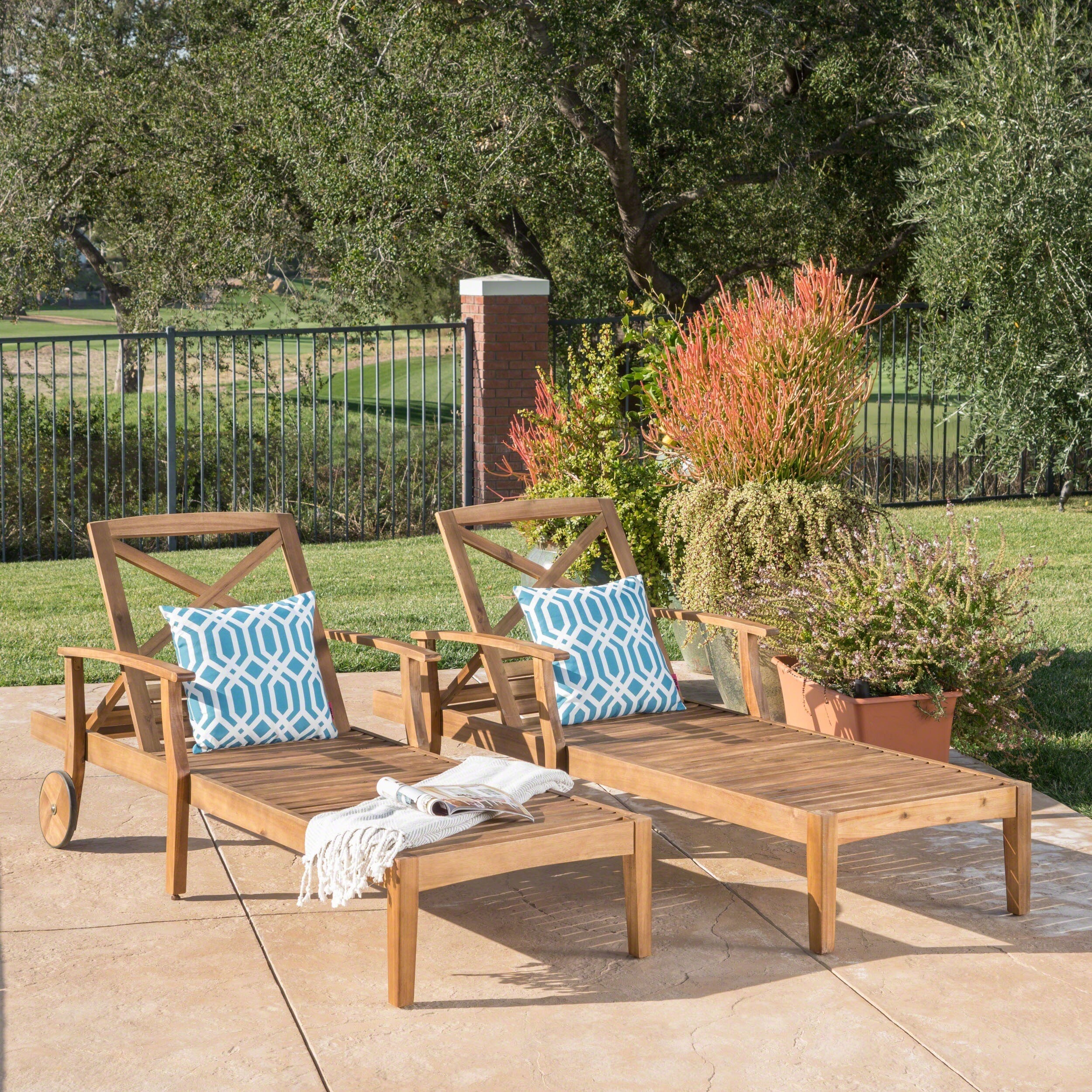 Perla Outdoor Acacia Wood Chaise Lounge Set Of 2 By Christopher Knight Home