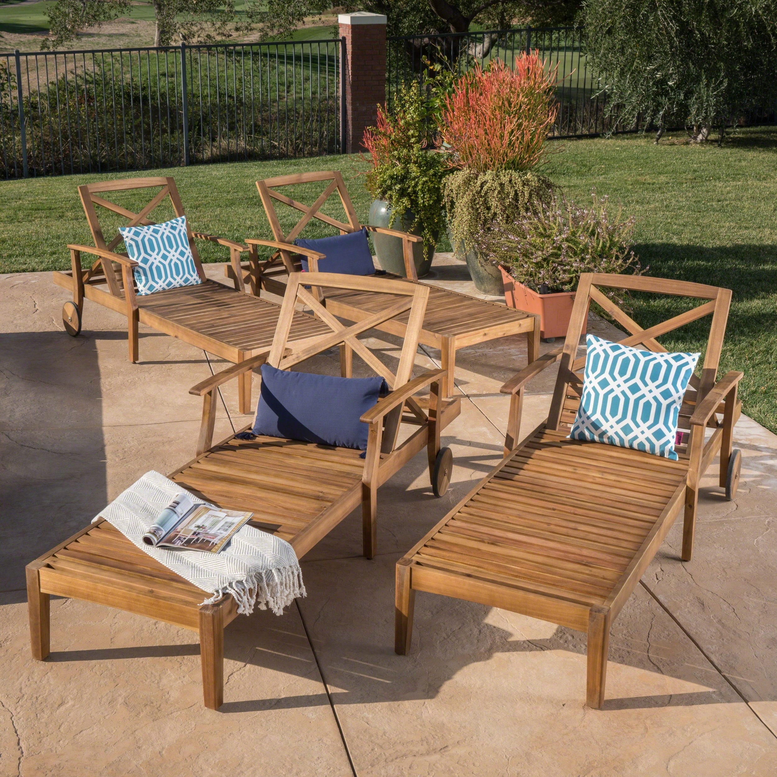 Perla Outdoor Acacia Wood Chaise Lounge Set Of 4 By Christopher Knight Home