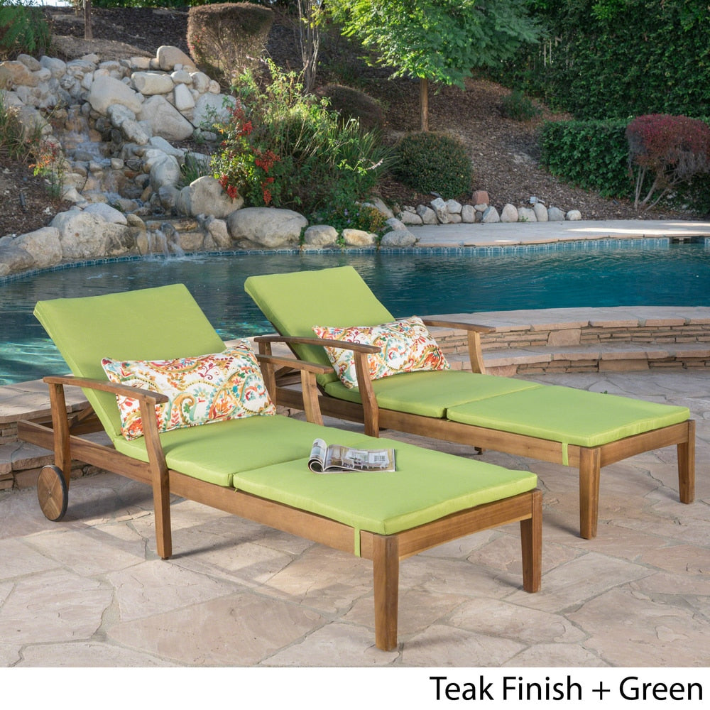 Perla Outdoor Acacia Wood Chaise Lounge With Cushion Set Of 2 By Christopher Knight Home