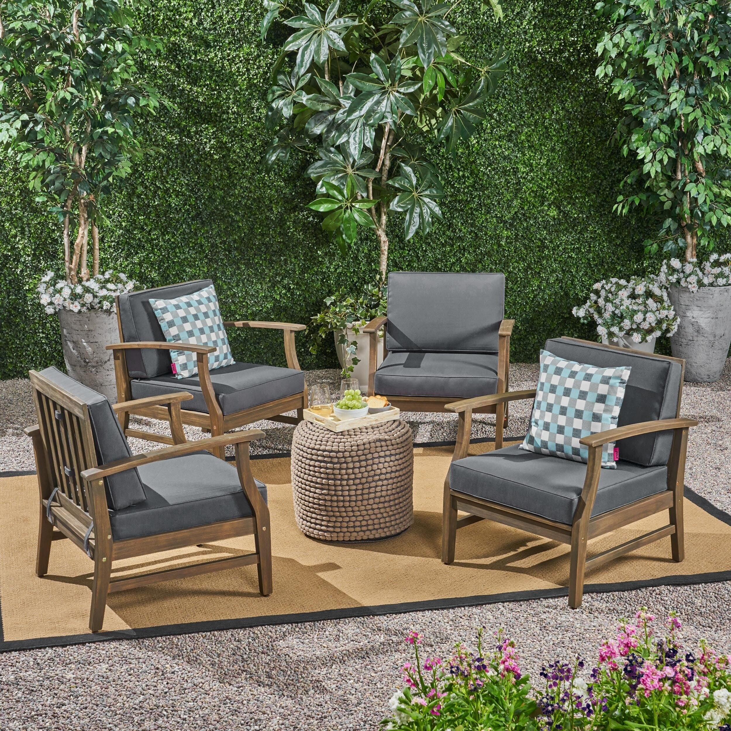 Perla Outdoor Acacia Wood Club Chair With Cushion Set Of 4 By Christopher Knight Home