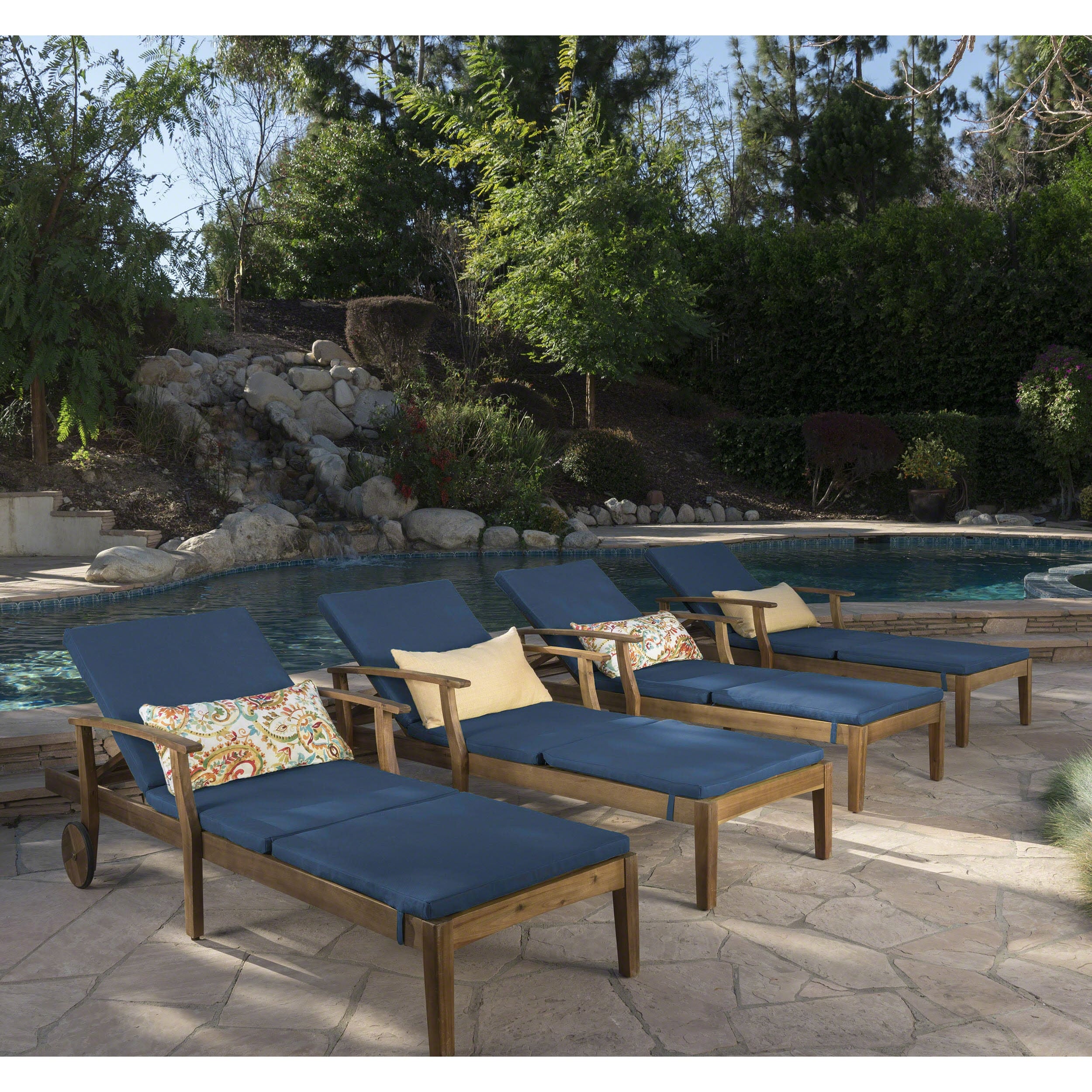 Perla Outdoor Acacia Wood Chaise Lounge With Cushion Set Of 4 By Christopher Knight Home