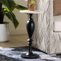Perlita End Table With Marble Stone Top Sculpted Pedestal Accent Side Table For Living Room Or Entryway