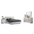 Pero 4Pc Queen Bedroom Set With Led Chrome And White Dresser Mirror
