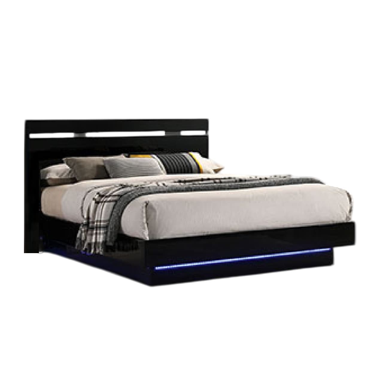 Pero King Size Bed W Silver Trimmed Headboard Led Footboard Black