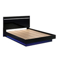 Pero Queen Size Bed Chrome Accent Headboard Black Led Footboard