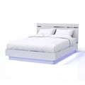 Pero Queen Size Bed Chrome Accent Headboard White Led Footboard