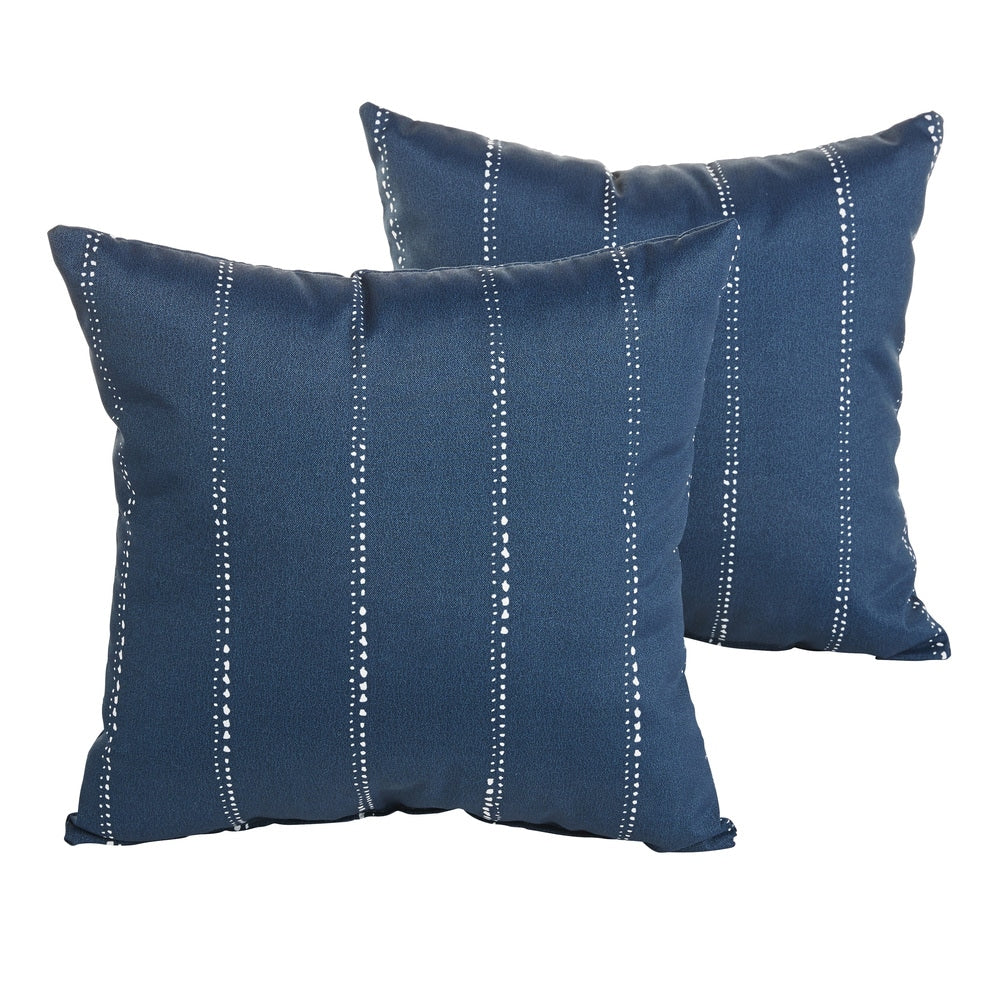 Perry Dotted Stripe Navy Indoor Outdoor 22 Inch Square Pillow Set