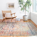 Persian Inspired Blue Red Multi Vintage Medallion Area Rug 52 X 77