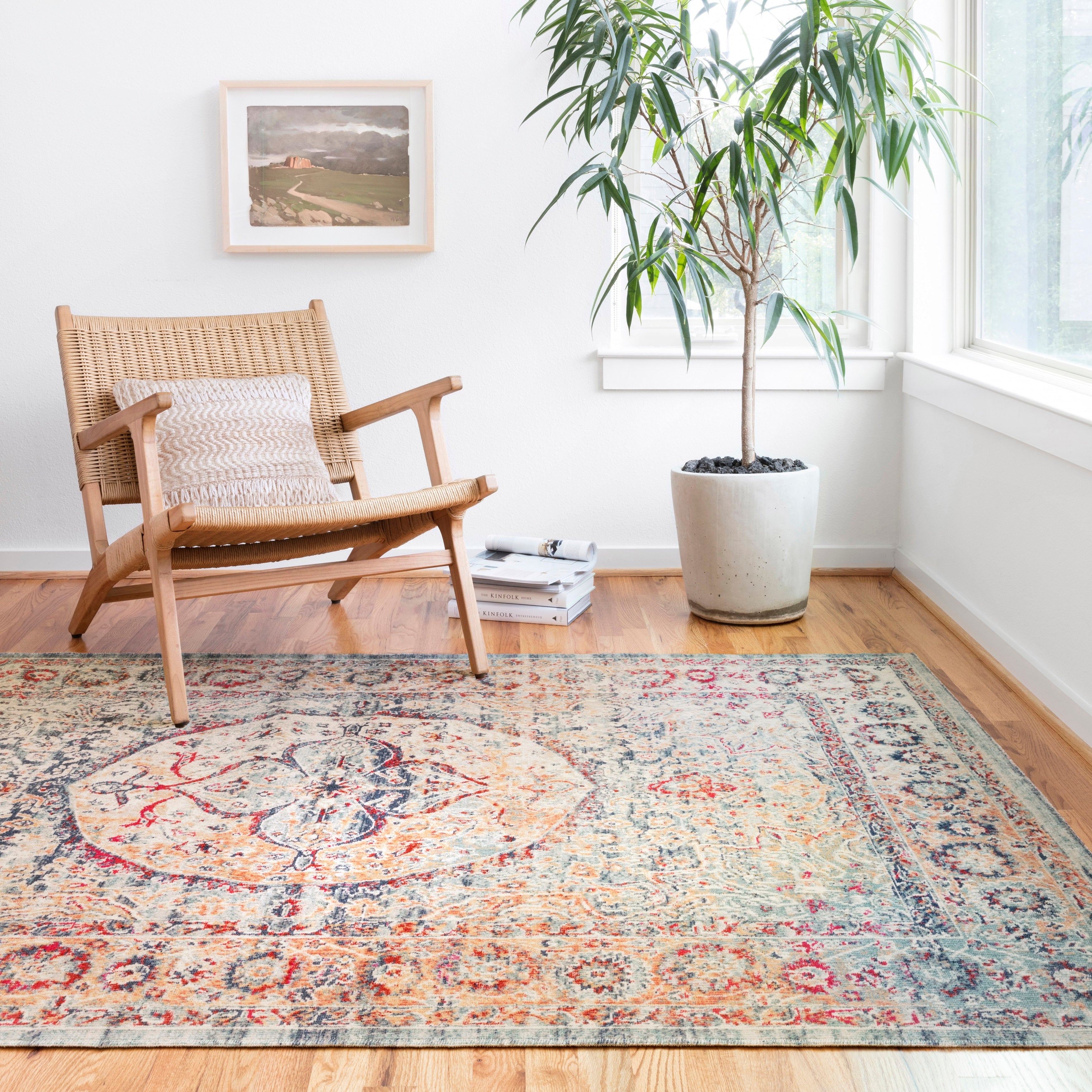 Persian Inspired Blue Red Multi Vintage Medallion Area Rug 52 X 77