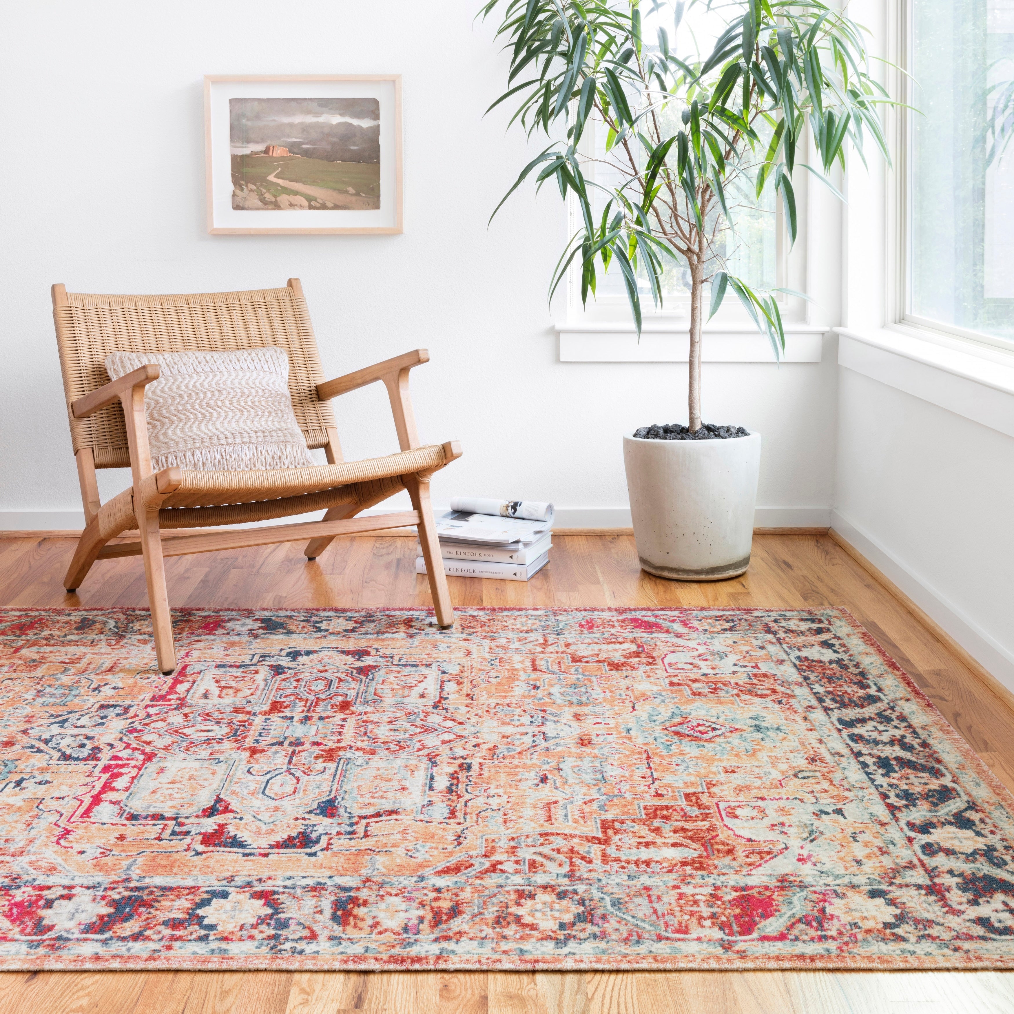 Persian Inspired Red Rust Navy Vintage Medallion Area Rug 79 X 106