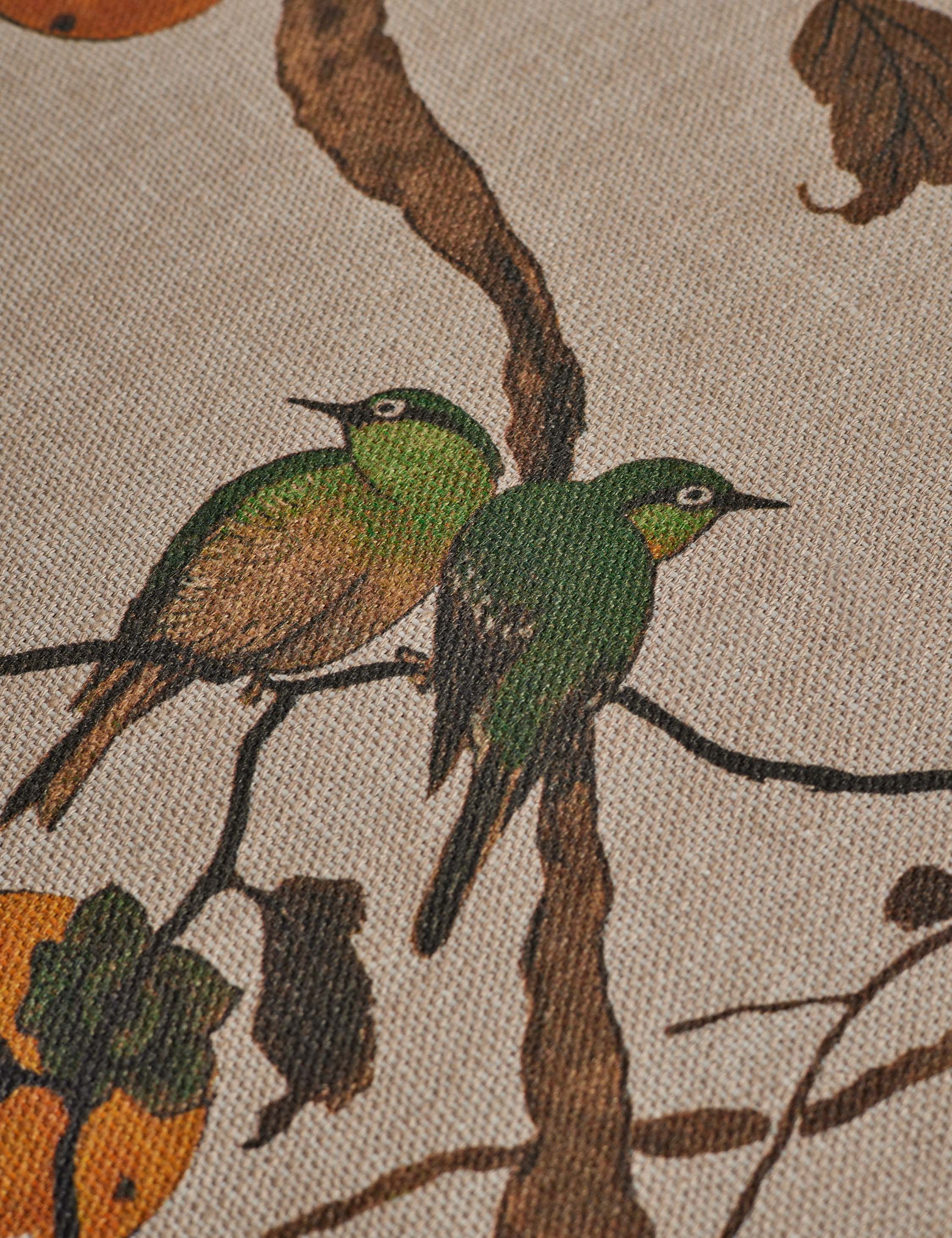 Persimmon Birds Flax Linen Fabric Swatch by Nathan Turner, Mustard
